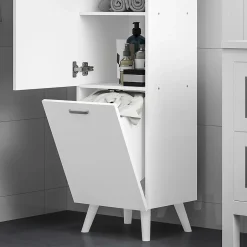 Homcom Colonne salle de bain - porte, 2 étagères, panier à linge - dim. 35 x 31,5 x 144 cm - blanc* Colonne De Salle De Bains