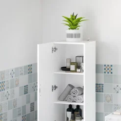 Homcom Colonne salle de bain - porte, 2 étagères, panier à linge - dim. 35 x 31,5 x 144 cm - blanc* Colonne De Salle De Bains