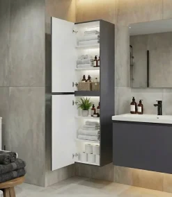 Top Bath COLONNE salle de bain Armoire de rangement APOLLO LAQUE GRIS GRIS KIT