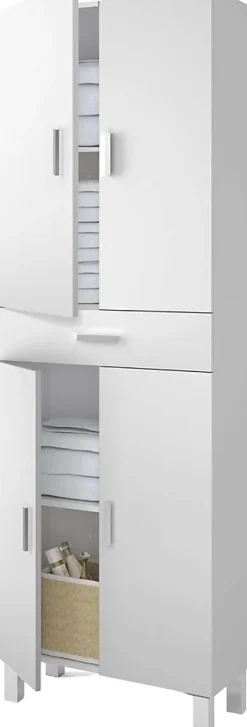 Pegane Colonne salle de bain avec 4 Portes coloris blanc brillant - 182 x 60 x 29 cm