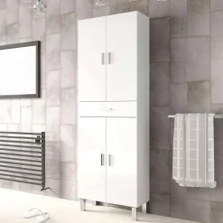 Pegane Colonne salle de bain avec 4 Portes coloris blanc brillant - 182 x 60 x 29 cm