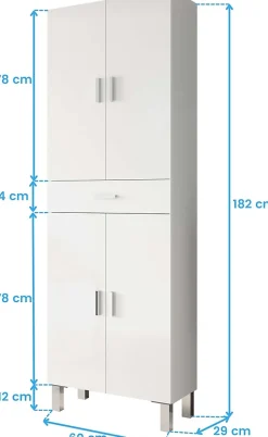 Pegane Colonne salle de bain avec 4 Portes coloris blanc brillant - 182 x 60 x 29 cm