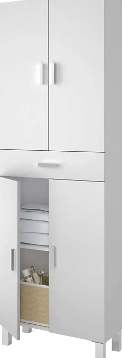 Pegane Colonne salle de bain avec 4 Portes coloris blanc brillant - 182 x 60 x 29 cm