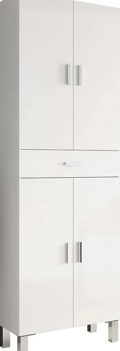 Pegane Colonne salle de bain avec 4 Portes coloris blanc brillant - 182 x 60 x 29 cm