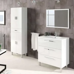 Pegane Colonne salle de bain avec 4 Portes coloris blanc brillant - 182 x 60 x 29 cm