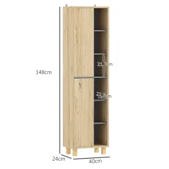 Homcom Colonne salle de bain design H.148 cm - 2 portes, 4 étagères, 6 niches - gris effet bois clair naturel