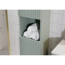 Meublorama Colonne salle de bain ELVINA 2 portes H140 cm Coloris vert sauge pastel Meuble suspendu* Colonne De Salle De Bains