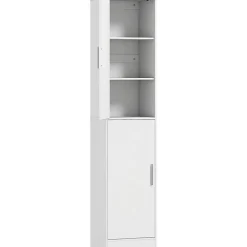 Homcom Colonne salle de bain H180 cm - 2 portes, 4 étagères réglables - effet bois blanc* Colonne De Salle De Bains