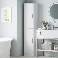 Homcom Colonne salle de bain H180 cm - 2 portes, 4 étagères réglables - effet bois blanc* Colonne De Salle De Bains