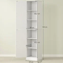 Homcom Colonne salle de bain H180 cm - 2 portes, 4 étagères réglables - effet bois blanc* Colonne De Salle De Bains