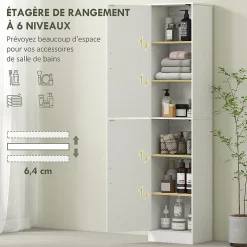 Homcom Colonne salle de bain H180 cm - 2 portes, 4 étagères réglables - effet bois blanc* Colonne De Salle De Bains