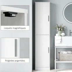 Homcom Colonne salle de bain H180 cm - 2 portes, 4 étagères réglables - effet bois blanc* Colonne De Salle De Bains