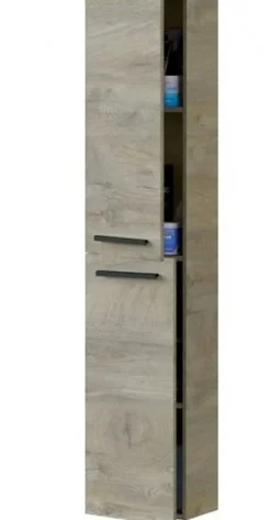 Pegane Colonne salle de bain Suspendue avec 2 Portes coloris Alaska chêne à nœuds - Hauteur 150 x Longueur 30 x Profondeur 25 cm* Colonne De Salle De Bains
