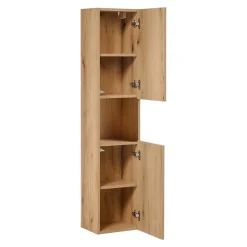 Meublorama Colonne salle de bain VANO 2 portes et 1 niche Chene L30 x P25 x H140 cm Meuble suspendu* Colonne De Salle De Bains