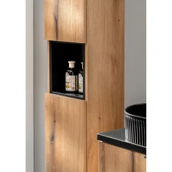 Meublorama Colonne salle de bain VANO 2 portes et 1 niche Chene L30 x P25 x H140 cm Meuble suspendu* Colonne De Salle De Bains