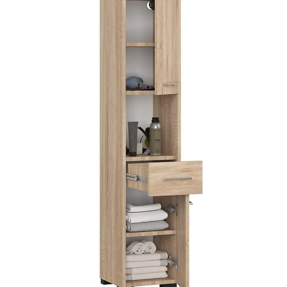 Akord Furniture Factory Colonne salle de bains AKORD FIN Chêne Sonoma 30 cm 2 portes 1 tiroir façade Chêne Sonoma 5 étagères 30x30x140 cm