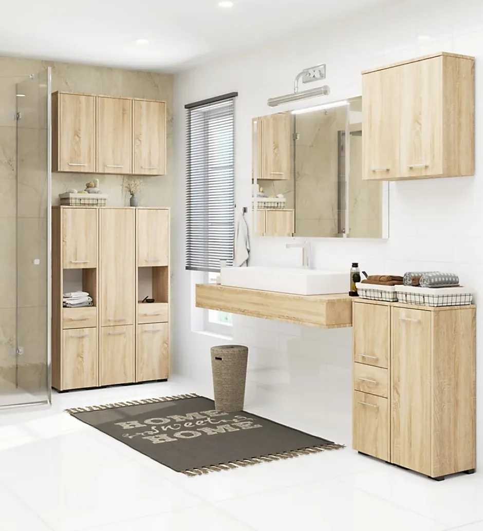 Akord Furniture Factory Colonne salle de bains AKORD FIN Chêne Sonoma 30 cm 2 portes 1 tiroir façade Chêne Sonoma 5 étagères 30x30x140 cm