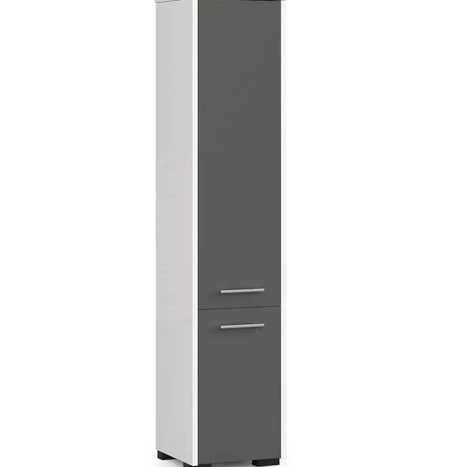 Akord Furniture Factory Colonne salle de bains AKORD FIN Blanche 30 cm 2 portes façade Gris Graphite 5 étagères 30x30x140 cm* Colonne De Salle De Bains