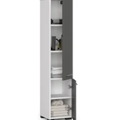Akord Furniture Factory Colonne salle de bains AKORD FIN Blanche 30 cm 2 portes façade Gris Graphite 5 étagères 30x30x140 cm* Colonne De Salle De Bains