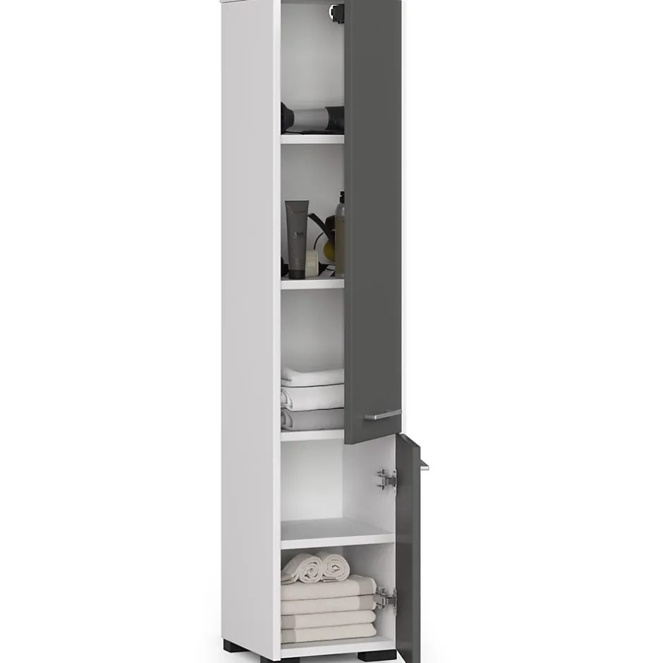 Akord Furniture Factory Colonne salle de bains AKORD FIN Blanche 30 cm 2 portes façade Gris Graphite 5 étagères 30x30x140 cm* Colonne De Salle De Bains
