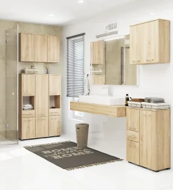 Akord Furniture Factory Colonne salle de bains AKORD FIN Chêne Sonoma 30 cm 2 portes façade Chêne Sonoma 5 étagères 30x30x140 cm