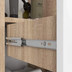 Akord Furniture Factory Colonne salle de bains AKORD FIN Chêne Sonoma 30 cm 2 portes 1 tiroir façade Blanche 5 étagères 30x30x140 cm* Colonne De Salle De Bains|Meuble De Salle De Bains Faible Profondeur