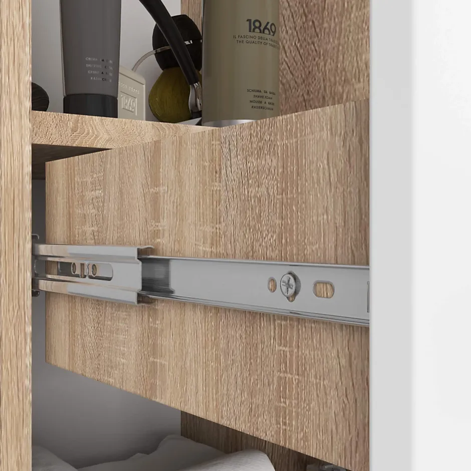Akord Furniture Factory Colonne salle de bains AKORD FIN Chêne Sonoma 30 cm 2 portes 1 tiroir façade Blanche 5 étagères 30x30x140 cm* Colonne De Salle De Bains|Meuble De Salle De Bains Faible Profondeur