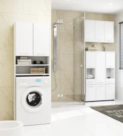 Akord Furniture Factory Colonne salle de bains AKORD FIN Blanche 30 cm 2 portes façade Blanche 5 étagères 30x30x140 cm* Colonne De Salle De Bains|Meuble De Salle De Bains Faible Profondeur