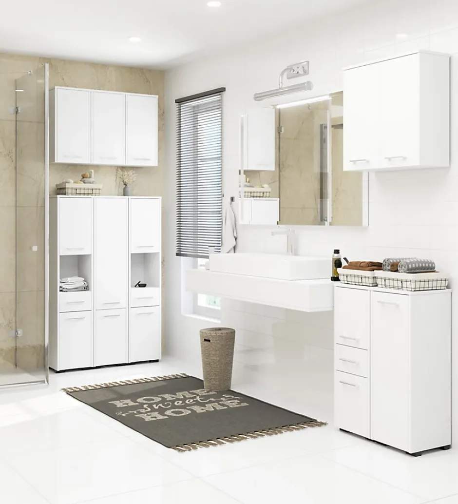 Akord Furniture Factory Colonne salle de bains AKORD FIN Blanche 30 cm 2 portes façade Blanche 5 étagères 30x30x140 cm* Colonne De Salle De Bains|Meuble De Salle De Bains Faible Profondeur
