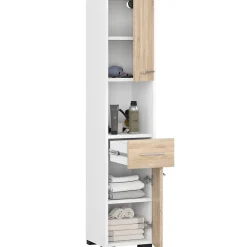 Akord Furniture Factory Colonne salle de bains AKORD FIN Blanche 30 cm 2 portes 1 tiroir façade Chêne Sonoma 5 étagères 30x30x140 cm* Colonne De Salle De Bains