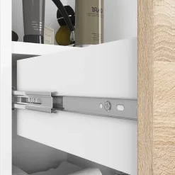 Akord Furniture Factory Colonne salle de bains AKORD FIN Blanche 30 cm 2 portes 1 tiroir façade Chêne Sonoma 5 étagères 30x30x140 cm* Colonne De Salle De Bains