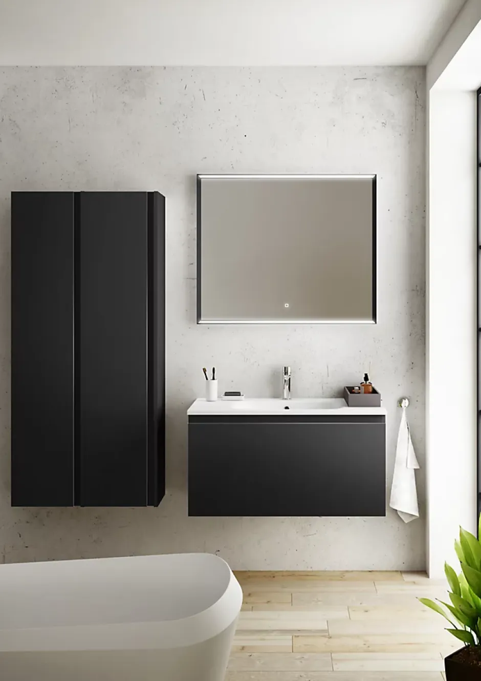 Ipiemme SRL Colonne salle de bains noir mat l.35 x H.150 x P.30 cm, Pura+* Colonne De Salle De Bains