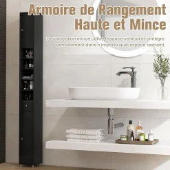 Giantex Colonne WC avec 2 Portes 1 Tiroir 5 Etageres Reglables Anti-basculement Meuble Colonne pour Petits Espaces 20x20x180cm* Colonne De Salle De Bains