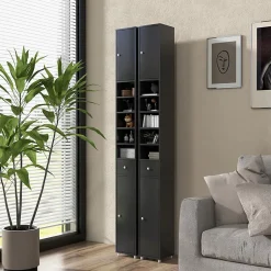 Giantex Colonne WC avec 2 Portes 1 Tiroir 5 Etageres Reglables Anti-basculement Meuble Colonne pour Petits Espaces 20x20x180cm* Colonne De Salle De Bains