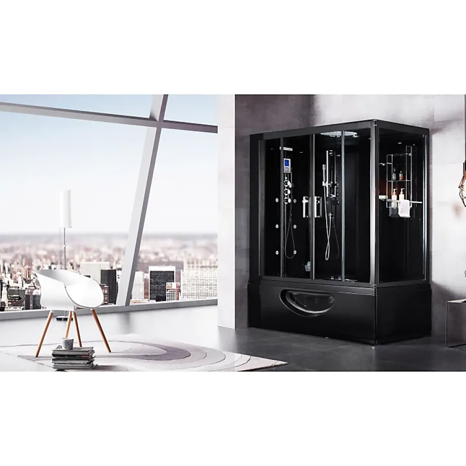 Archipel Combi Balneo douche Hammam CBH BLACK 179x97 - GAUCHE* Baignoire Balnéo