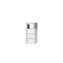 Meublorama Commode de salle de bains BURA 3 tiroirs L35 cm Blanc brillant laqué et gris aspect béton