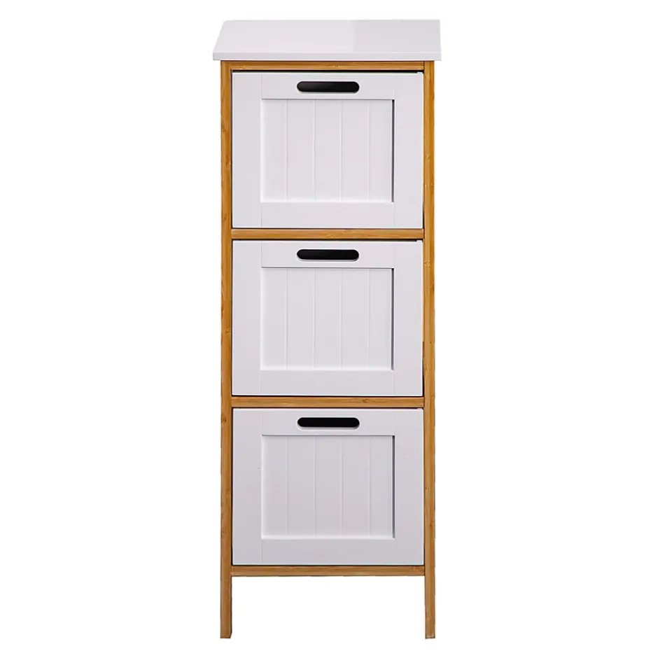 Mobili Rebecca Commode de Salle de Bains 3 Tiroirs MDF Bambu Blanc Marron Rebecca Mobili