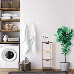 Mobili Rebecca Commode de Salle de Bains 3 Tiroirs MDF Bambu Blanc Marron Rebecca Mobili