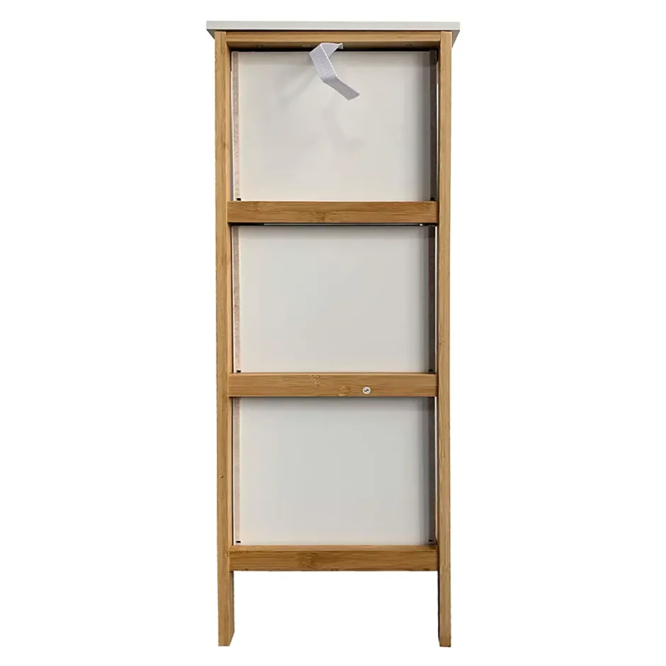 Mobili Rebecca Commode de Salle de Bains 3 Tiroirs MDF Bambu Blanc Marron Rebecca Mobili