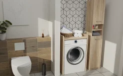 Autres COMO - Meuble de rangement pour machine à laver - Meuble SDB - 64x50x97.5 cm - Buanderie* Meuble De Salle De Bains Faible Profondeur
