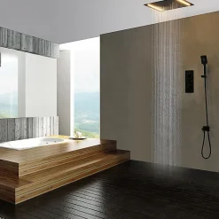Artisse Composition de douche Ciel de pluie 400x400 mm noir mat led, thermostatique, Secax