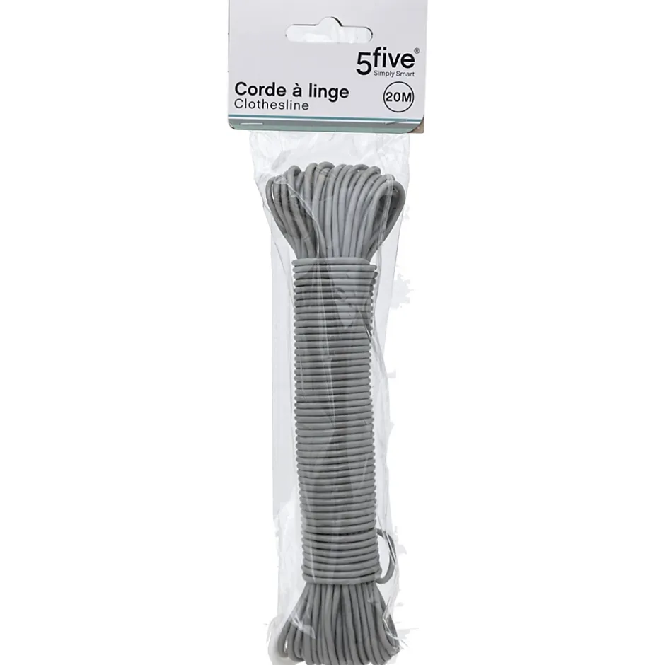5Five Corde à linge L. 20 m gris intérieur et extérieur