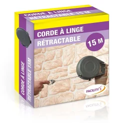 Facility'S Corde à linge rétractable 15 m 16x15x5.5 cm gain de place intérieur extérieur