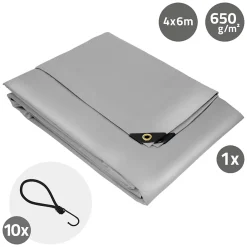 ECD Germany Couverture housse protection 4x6m 24m² en PVC imperméable + œillets 650g/m² gris