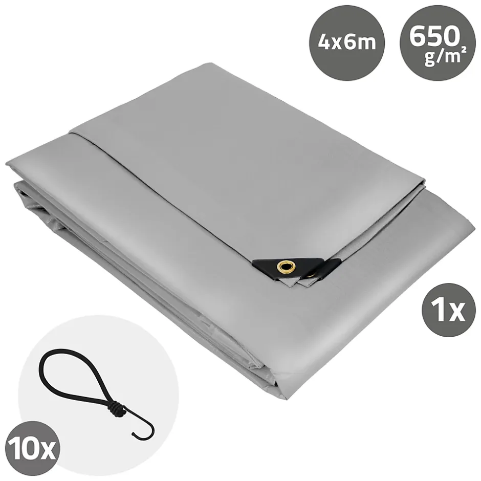 ECD Germany Couverture housse protection 4x6m 24m² en PVC imperméable + œillets 650g/m² gris