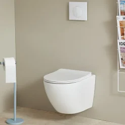 Planète Bain Cuvette WC suspendu gain de place 49 cm sans bride blanc brillant - Corolla