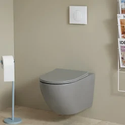 Planète Bain Cuvette WC suspendu gris mat 54 cm sans bride fixations invisibles - Cyrus