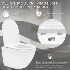 Luxebath Cuvette WC suspendu sans rebord céramique blanc abattant softclose nano revêt* Wc Suspendu
