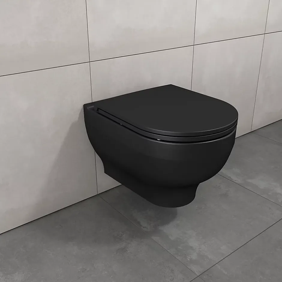GoodHome Cuvette WC suspendu sans bride Cavally coloris noir* Wc Suspendu