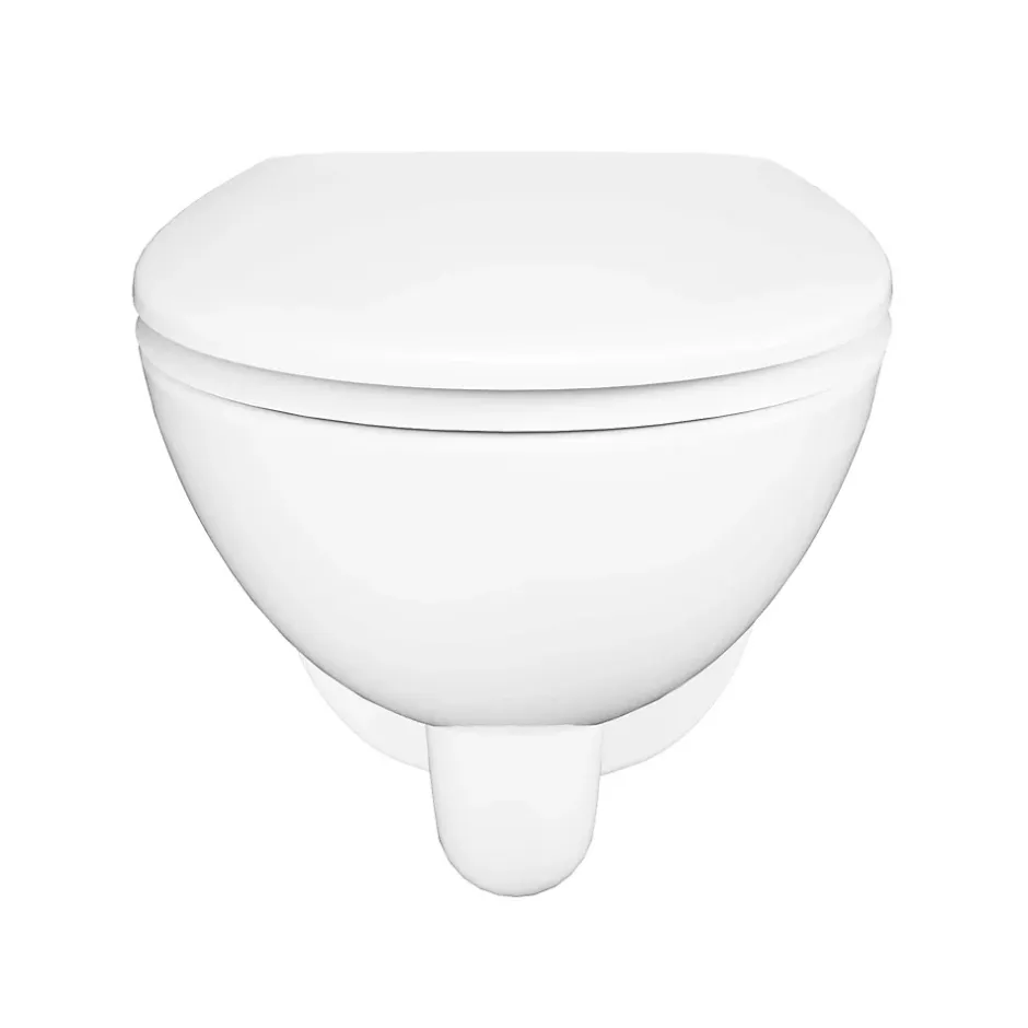 GoodHome Cuvette WC suspendue compacte sans bord avec abattant et frein de chute, sortie horizontale, blanc, Tasi